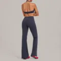 Dunkelgraues Halter Yoga Set, rückenfreies Fitness Sporttop und Schlaghose für Damen. - S / Oberteil und Unterteil / Dunkelblaugrün