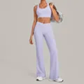 Women light purple yoga set breathable stretch sports bra flared pants gym activewear - S / Top And Bottom / Lilac Purple