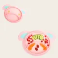 Cute baby silicone suction plate with partitioned design, safe feeding tableware for kids. - Pink