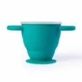 Collapsible silicone baby snack cup with dual handles and suction base for toddlers. - Green