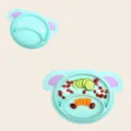 Silicone baby suction plate with cute bear shape and divided sections for toddlers feeding. - Blue