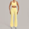 Ensemble de yoga extensible et respirant jaune, haut court et pantalon évasé pour fitness. - Jaune Durian