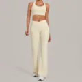Ensemble de yoga beige pour femme, soutien-gorge respirant et pantalon flare croisé. - Abricot Crème