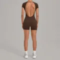 Combinaison de yoga fitness dos nu pour femme, short barboteuse sport respirant pour sport. - S / Robe / Marron