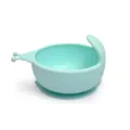 Mint green silicone baby suction bowl with cute snail design for toddler feeding training. - Sky Blue