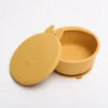 Ciotola di aspirazione per neonati in silicone con coperchio, design orecchie di coniglio per pappa. - Giallo ocra