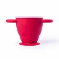 Silicone foldable baby snack cup with dual handles and suction base, portable toddler anti-spill bowl. - Red