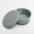 Silicone baby suction bowl with lid cute rabbit ears design infant feeding bowl grey toddler dish - Dark Green
