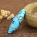 Handmade blue glazed glass waist drum pendant diy jewelry accessory with gold wire scroll decor - Lake Blue Ceramic Color