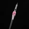 Stylo plume en verre cristal avec design floral rose élégant pour écriture parfaite - Modèle à fleurs incrustées - Rose poudré