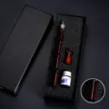 Coffret plume en verre artisanale design bambou ambre, porte-plume, encre et boîte cadeau. - Petite Boîte Cadeau en Bambou / Marron