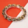 Colorful night luminous glass beaded bracelet stylish unisex jewelry accessory for daily wear - Strand of 12 Beads / Black with Gold
