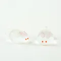 Clear glass rabbit bead pendant with loop, pink ears and red eyes for DIY handmade jewelry crafts. - 12*20mm / Pink