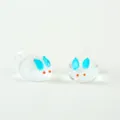 Close-up detail of cute glass rabbit charm pendant with blue ears for DIY jewelry making. - 12*20mm / Lake Blue