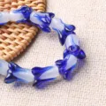 Handmade glass spacer beads, blue white cabbage shape charms for DIY bracelet necklace making. - Sapphire Blue