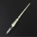 Stylo plume en verre cristal avec design en spirale verte, outil d'écriture lisse. - Style feuille d'argent - Bleu martin-pêcheur