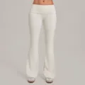 Women foldover high waist flare yoga pants breathable athletic workout fitness trousers off white - S / Bottoms / Beige