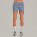 Folded waist high stretch fitness yoga shorts for women quick dry running sports pants - S / Bottoms / Grey Blue