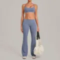 Dames Yoga Set Sportbeha En Uitlopende Legging Met Omslagtal Fitness Outfit - S / Boven- En Onderstuk / Grijsblauw