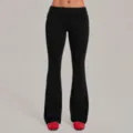Black fold-over high waist yoga flare pants for women workout athletic running activewear. - S / Bottoms / Black