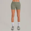 Olive green fold-over waist yoga shorts for women, high-waisted butt-lifting activewear. - S / Bottoms / Basil Green