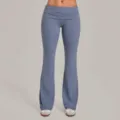High waist fold-over flare yoga pants, quick-dry butt lifting sports trousers grey blue. - S / Bottoms / Grey Blue