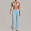 Light blue halter sports bra and fold-over waist flare yoga set for women fitness wear workout gym. - Serenity Blue