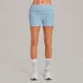 Light blue fold-over waist fitness yoga shorts for women, quick-dry slim fit athletic shorts. - Tranquil Blue