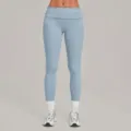 Lichtblauwe yoga broek met omslag taille voor dames, elastische sport hardloop legging. - Serenity Blauw