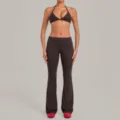Women halter sports bra and fold-over flare yoga pants set, perfect for fitness and workout. - Espresso