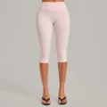 Pink High Waist Capri Yoga Pants, Tummy Control Workout Fitness Leggings for Women - S / Ballet Powder