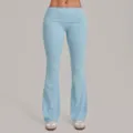 Pantalon de yoga évasé bleu clair taille haute repliée, legging de sport extensible et doux. - Bleu Sérénité