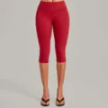 Red high-waisted cropped yoga leggings for women, tummy control fitness running capri pants. - S / Ruby Red