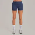 Blue high-waist fold-over fitness yoga shorts for women, breathable quick-dry running shorts - Medallion Blue