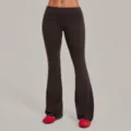 Pantalon de yoga evase taille haute femme sport fitness marron confortable elegant. - Expresso