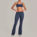 Dames blauwe halter sport-bh en hoge taille uitlopende yoga broek actieve kleding set. - Medaillonblauw