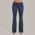 Pantalon de yoga évasé bleu marine à taille rabattable, legging de sport extensible taille haute. - Bleu Médaillon