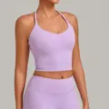 Women athletic halter crop top and yoga pants set, breathable fitness gym workout activewear. - S / Tops / Purple