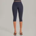 High-waist dark blue capri yoga pants for women, tummy control fitness running leggings. - S / Dark Blue Green