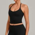 Μαύρο crop top halter για fitness yoga, αθλητικό φανελάκι γυναικείο με ανοιχτή πλάτη. - Μαύρο