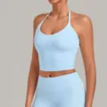 Γαλάζιο halter crop top γυναικείο αθλητικό μπλουζάκι για γιόγκα και γυμναστήριο fitness. - Γαλάζιο