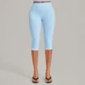 Women high waist yoga capri leggings light blue athletic workout fitness running pants activewear - S / Bottoms / Baby Blue