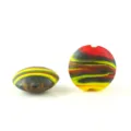 Frosted mixed silk ancient glass beads, colorful swirl patterned round loose beads for DIY jewelry making. - K Green, Yellow & Red Intermingled Flat Round