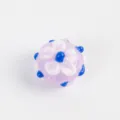 Pink glass bead with white flower and blue dots, handmade lampwork charm for DIY jewelry. - Pink Flower Style