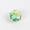 Handmade glass round bead with colorful flower pattern for DIY jewelry making necklace bracelet. - Green Flower Style