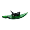 Handcrafted glass insect figurine on green leaf desk decor ornament variant green black - Ant