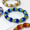 Colorful glass bead bracelet with silver foil teardrop design, niche handmade jewelry for all. - 12*20mm String of 10 Beads / Cyan