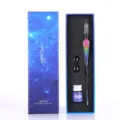 Regenboog glas dip pen cadeaupakket met sterrenhemel ontwerp, inkt en pennenhouder inbegrepen. - Regenboog 3-delige Set