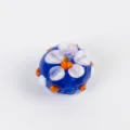 Handmade blue glass bead with white floral pattern DIY bracelet necklace charm loose bead art. - Blue Flower Style