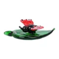 Handcrafted glass insect figurine on leaf desktop ornament creative decor cute art piece - Butterfly